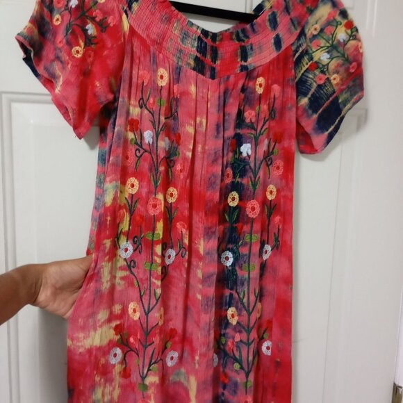 Wonderland By Orange Vintage Romper Sz M With Floral Embroidery & Tie-Dye Design - Picture 4 of 12